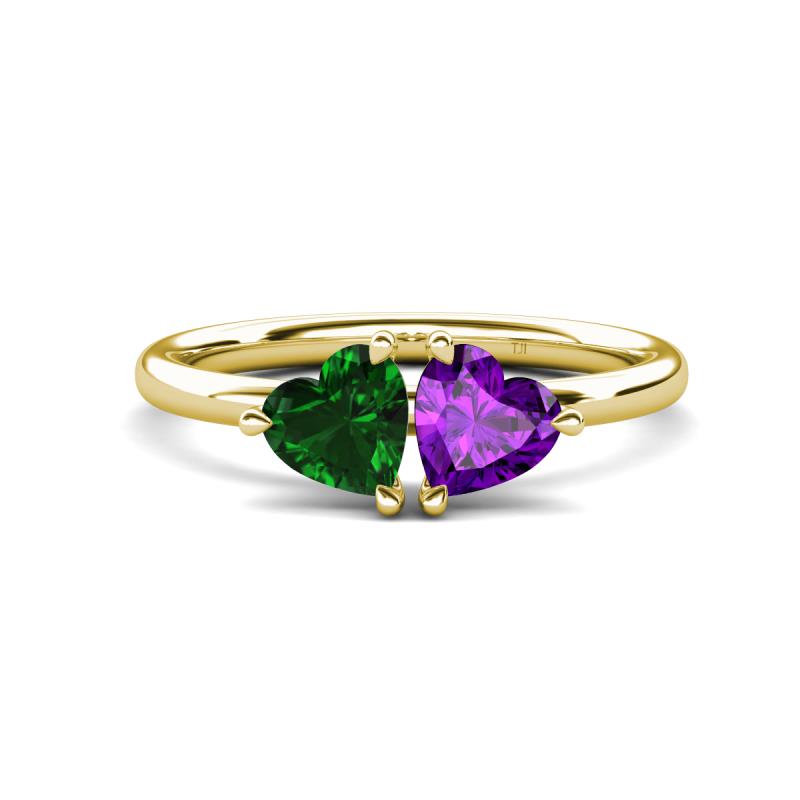 Francesca 1.43 ctw Heart Shape (6.00 mm) Lab Created Emerald & Amethyst Toi Et Moi Engagement Ring 