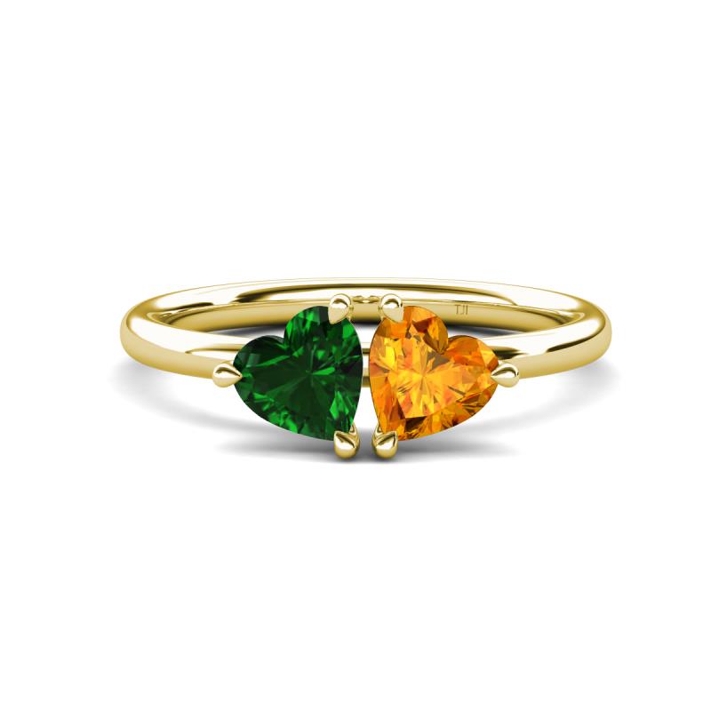 Francesca 1.43 ctw Heart Shape (6.00 mm) Lab Created Emerald & Citrine Toi Et Moi Engagement Ring 