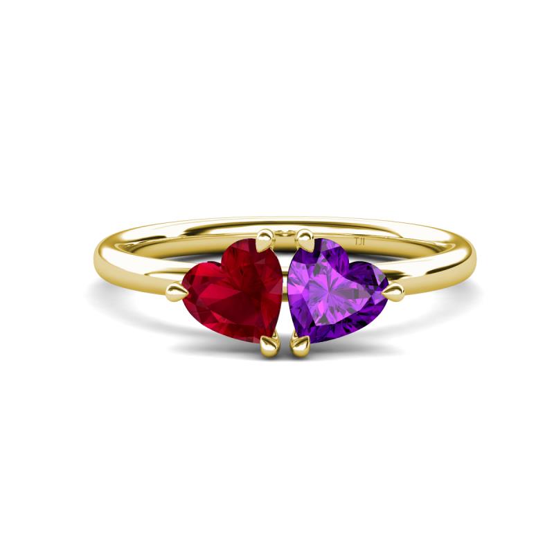 Francesca 1.48 ctw Heart Shape (6.00 mm) Lab Created Ruby & Amethyst Toi Et Moi Engagement Ring 