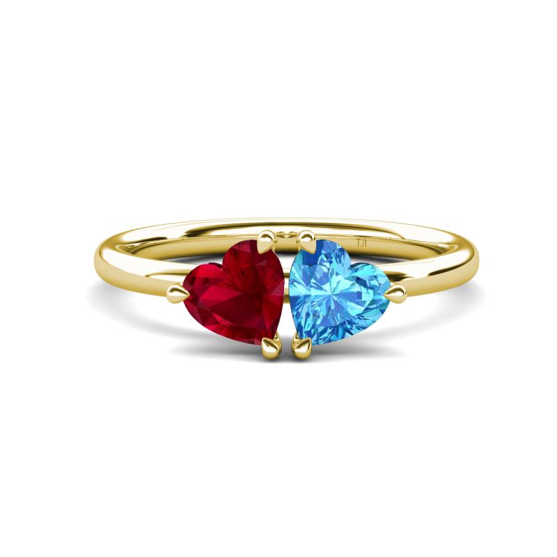 Francesca 1.80 ctw Heart Shape (6.00 mm) Lab Created Ruby & Blue Topaz Toi Et Moi Engagement Ring 