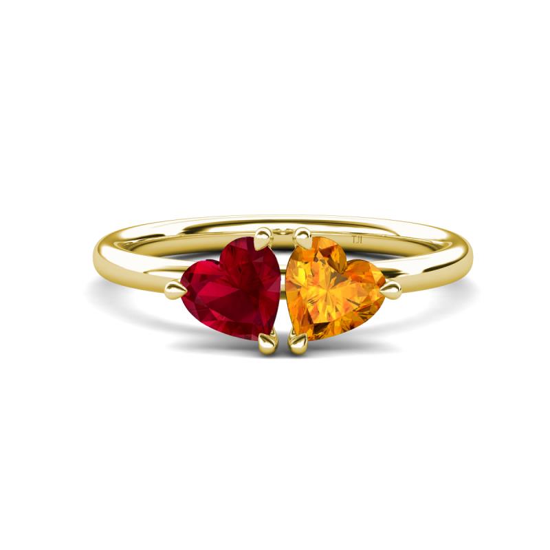 Francesca 1.48 ctw Heart Shape (6.00 mm) Lab Created Ruby & Citrine Toi Et Moi Engagement Ring 