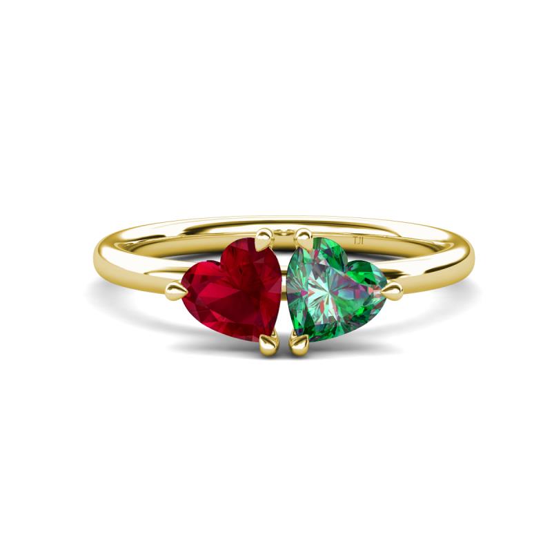 Francesca 1.55 ctw Heart Shape (6.00 mm) Lab Created Ruby & Lab Created Alexandrite Toi Et Moi Engagement Ring 