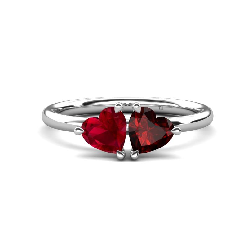 Francesca 1.75 ctw Heart Shape (6.00 mm) Lab Created Ruby & Red Garnet Toi Et Moi Engagement Ring 