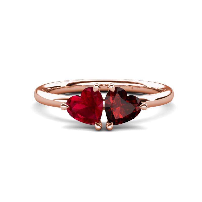 Francesca 1.75 ctw Heart Shape (6.00 mm) Lab Created Ruby & Red Garnet Toi Et Moi Engagement Ring 