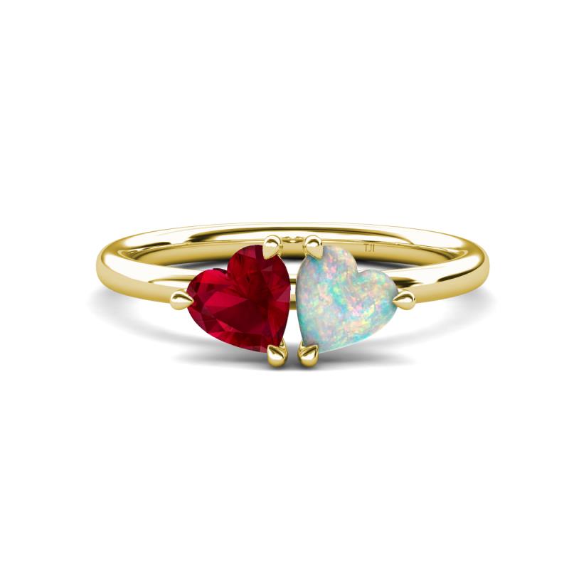 Francesca 1.25 ctw Heart Shape (6.00 mm) Lab Created Ruby & Opal Toi Et Moi Engagement Ring 