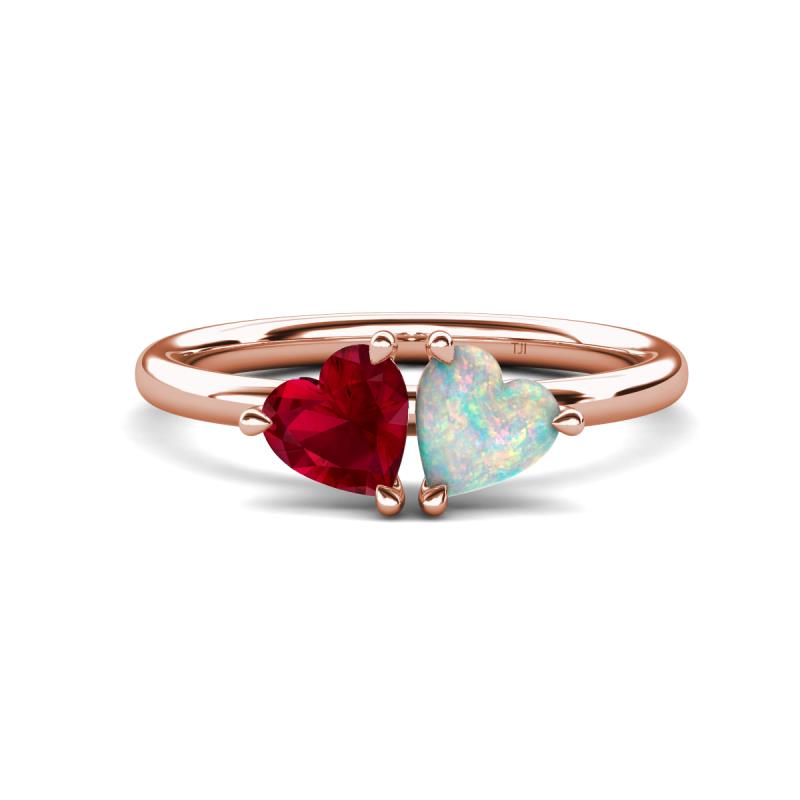 Francesca 1.25 ctw Heart Shape (6.00 mm) Lab Created Ruby & Opal Toi Et Moi Engagement Ring 