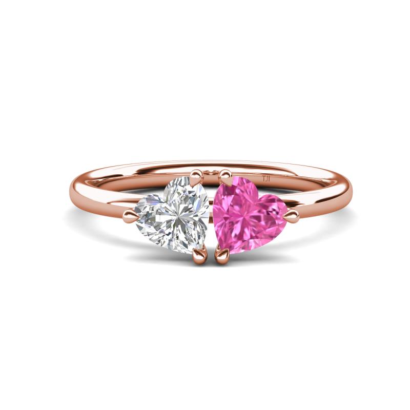 Francesca 1.80 ctw Heart Shape (6.00 mm) Lab Created White Sapphire & Lab Created Pink Sapphire Toi Et Moi Engagement Ring 