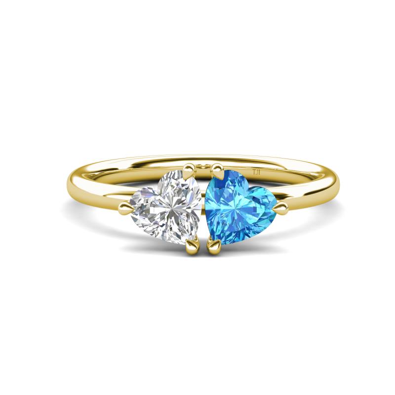 Francesca 1.90 ctw Heart Shape (6.00 mm) Lab Created White Sapphire & Blue Topaz Toi Et Moi Engagement Ring 
