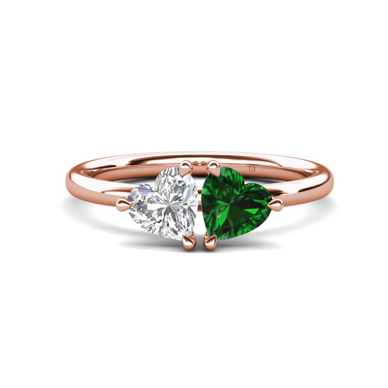 Francesca 1.65 ctw Heart Shape (6.00 mm) Lab Created White Sapphire & Lab Created Emerald Toi Et Moi Engagement Ring 