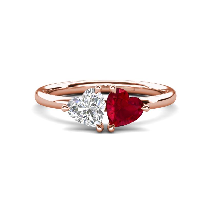 Francesca 1.70 ctw Heart Shape (6.00 mm) Lab Created White Sapphire & Lab Created Ruby Toi Et Moi Engagement Ring 