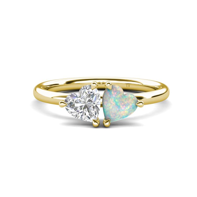 Francesca 1.35 ctw Heart Shape (6.00 mm) Lab Created White Sapphire & Opal Toi Et Moi Engagement Ring 