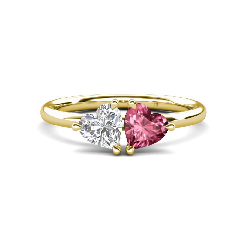 Francesca 1.70 ctw Heart Shape (6.00 mm) Lab Created White Sapphire & Pink Tourmaline Toi Et Moi Engagement Ring 