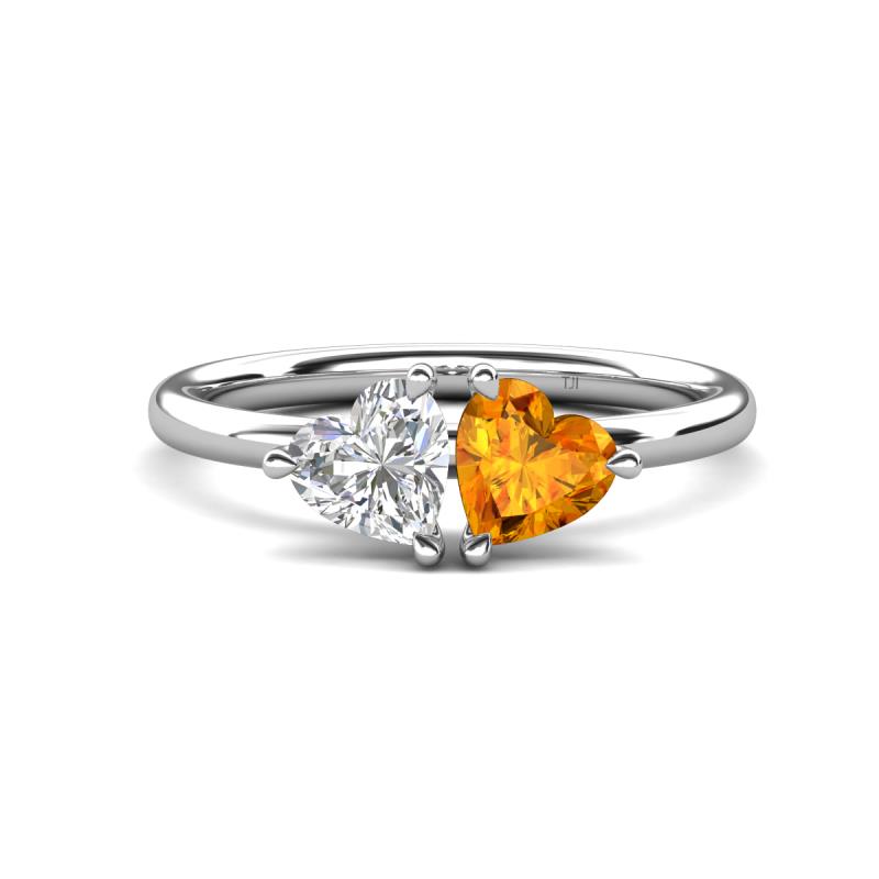 Francesca 1.58 ctw Heart Shape (6.00 mm) Lab Created White Sapphire & Citrine Toi Et Moi Engagement Ring 