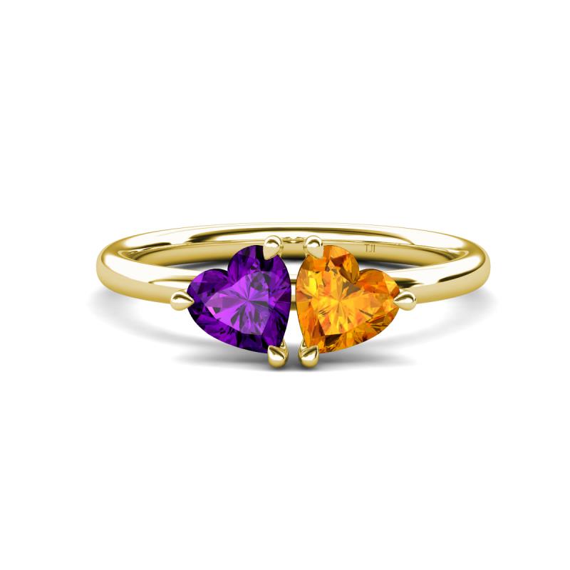 Francesca 1.36 ctw Heart Shape (6.00 mm) Amethyst & Citrine Toi Et Moi Engagement Ring 