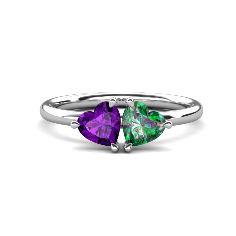 Francesca 1.43 ctw Heart Shape (6.00 mm) Amethyst & Lab Created Alexandrite Toi Et Moi Engagement Ring 