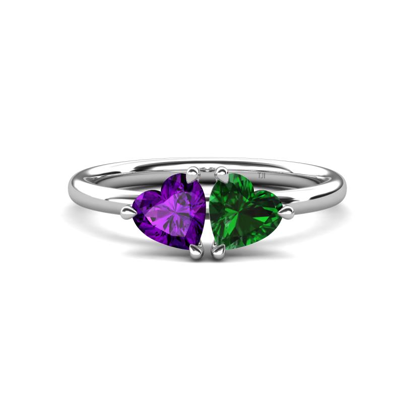 Francesca 1.43 ctw Heart Shape (6.00 mm) Amethyst & Lab Created Emerald Toi Et Moi Engagement Ring 