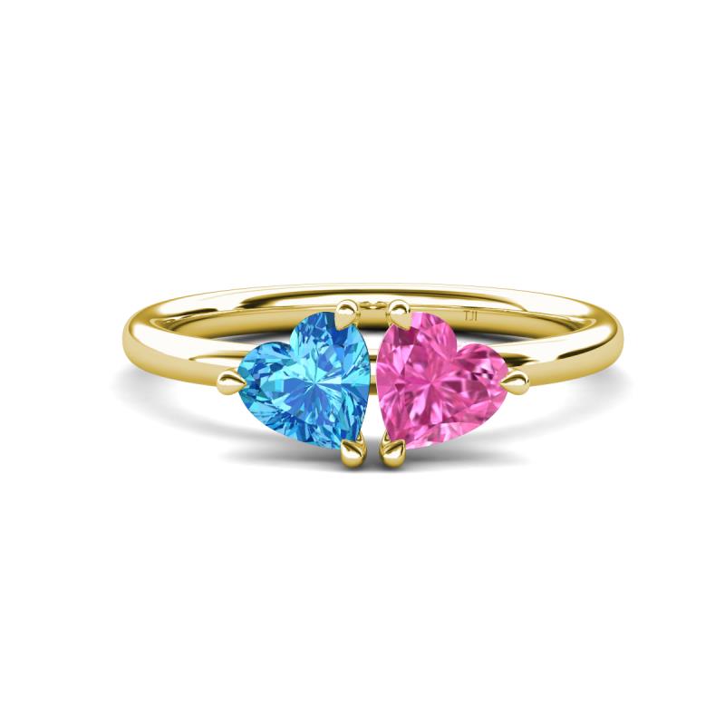 Francesca 1.90 ctw Heart Shape (6.00 mm) Blue Topaz & Lab Created Pink Sapphire Toi Et Moi Engagement Ring 