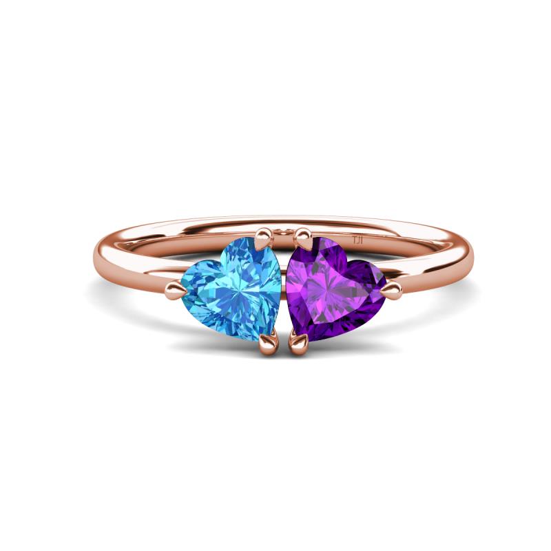 Francesca 1.68 ctw Heart Shape (6.00 mm) Blue Topaz & Amethyst Toi Et Moi Engagement Ring 