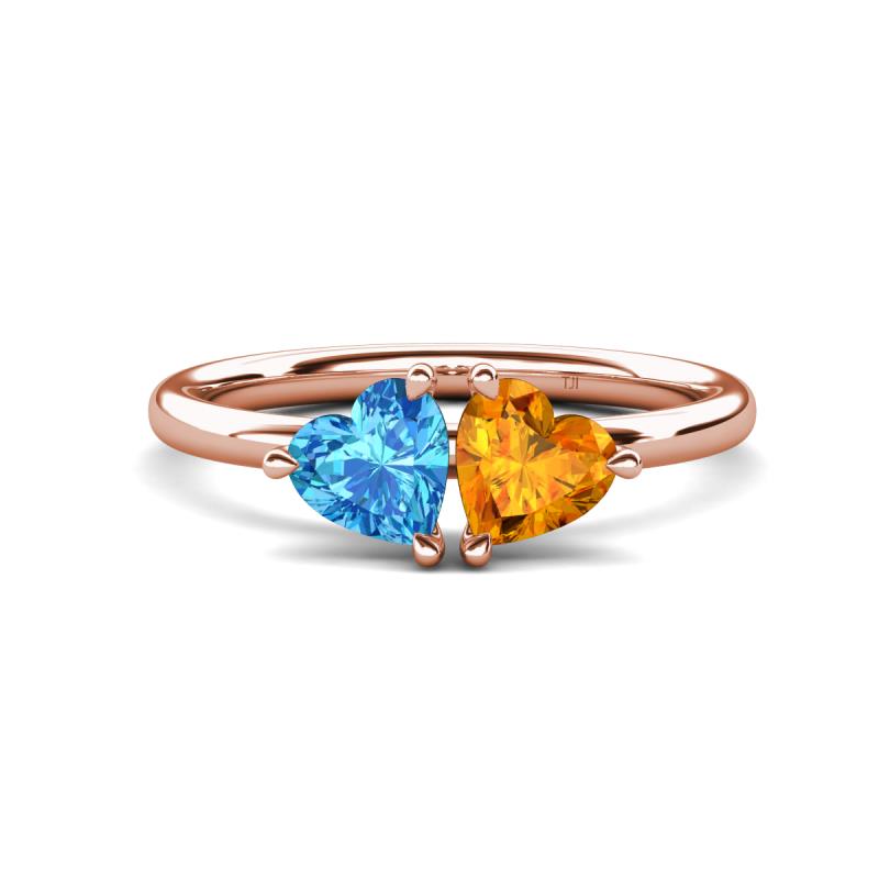 Francesca 1.68 ctw Heart Shape (6.00 mm) Blue Topaz & Citrine Toi Et Moi Engagement Ring 