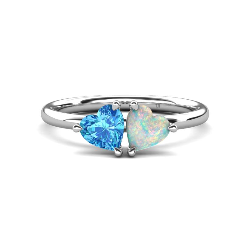 Francesca 1.45 ctw Heart Shape (6.00 mm) Blue Topaz & Opal Toi Et Moi Engagement Ring 