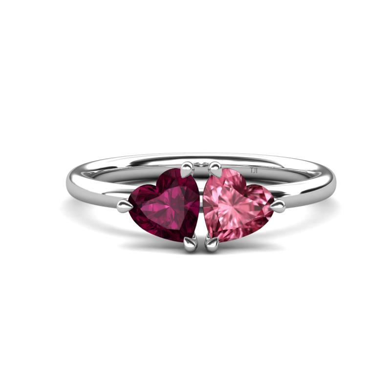 Francesca 1.90 ctw Heart Shape (6.00 mm) Rhodolite Garnet & Pink Tourmaline Toi Et Moi Engagement Ring 