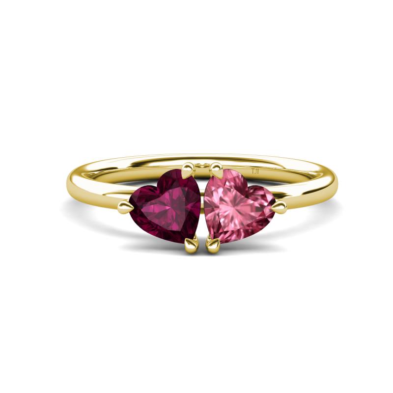 Francesca 1.90 ctw Heart Shape (6.00 mm) Rhodolite Garnet & Pink Tourmaline Toi Et Moi Engagement Ring 