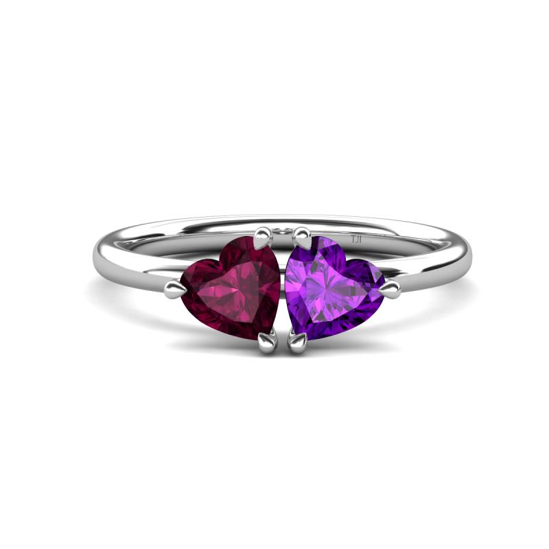 Francesca 1.78 ctw Heart Shape (6.00 mm) Rhodolite Garnet & Amethyst Toi Et Moi Engagement Ring 
