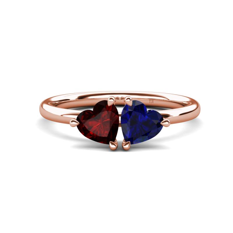 Francesca 1.85 ctw Heart Shape (6.00 mm) Red Garnet & Lab Created Blue Sapphire Toi Et Moi Engagement Ring 