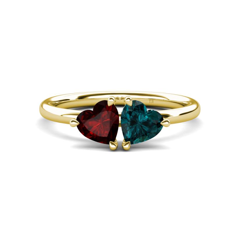 Francesca 1.95 ctw Heart Shape (6.00 mm) Red Garnet & London Blue Topaz Toi Et Moi Engagement Ring 