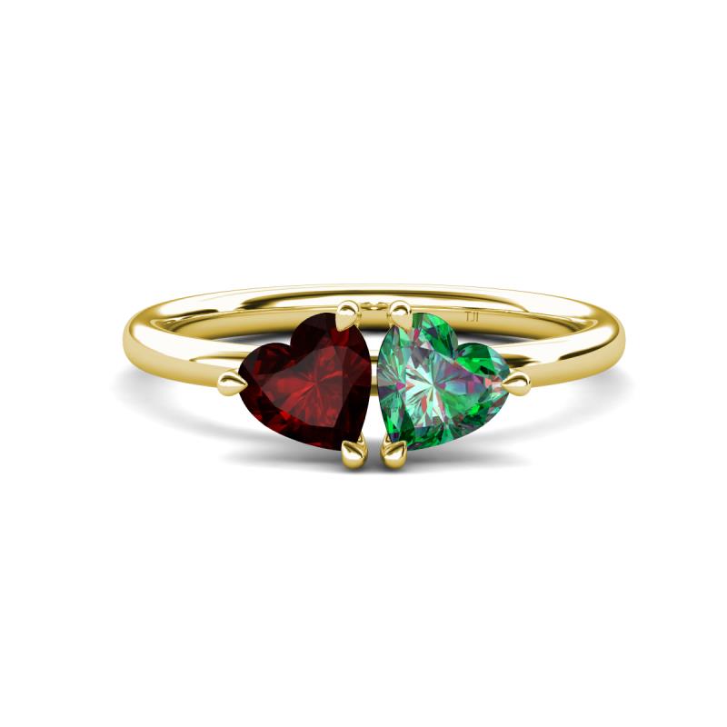 Francesca 1.70 ctw Heart Shape (6.00 mm) Red Garnet & Lab Created Alexandrite Toi Et Moi Engagement Ring 