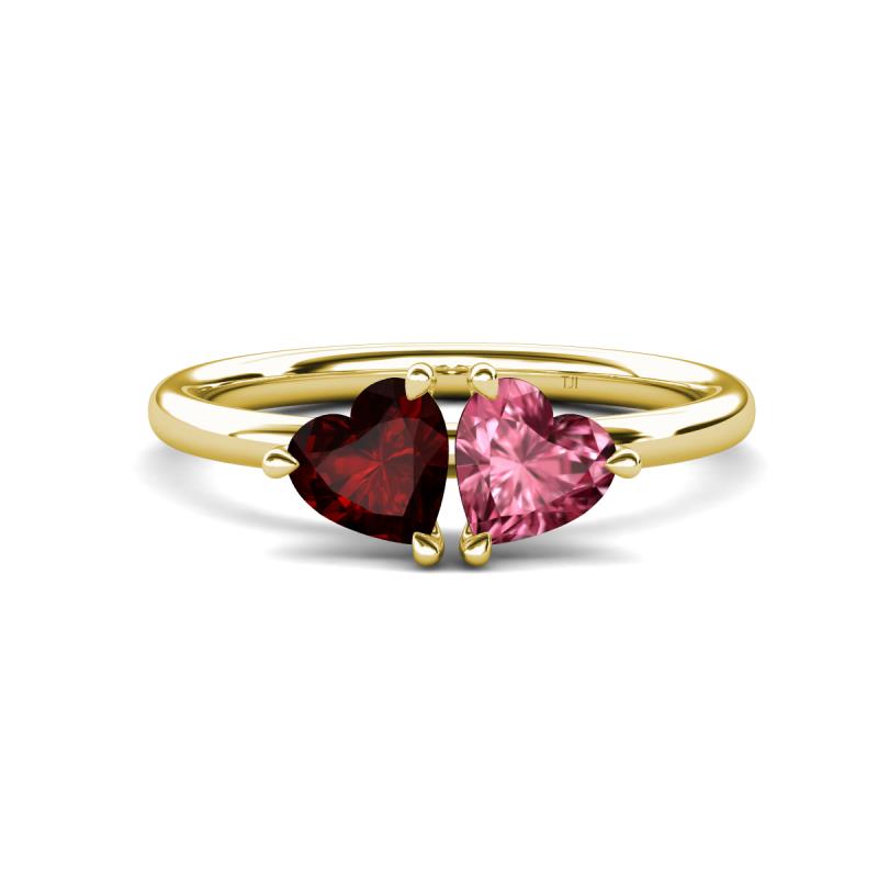 Francesca 1.75 ctw Heart Shape (6.00 mm) Red Garnet & Pink Tourmaline Toi Et Moi Engagement Ring 