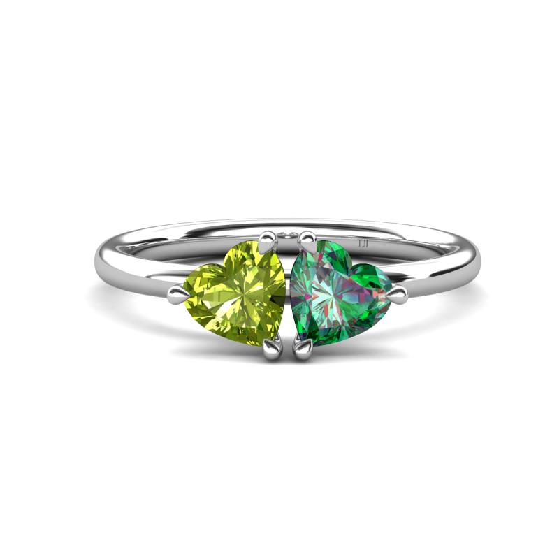 Francesca 1.70 ctw Heart Shape (6.00 mm) Peridot & Lab Created Alexandrite Toi Et Moi Engagement Ring 