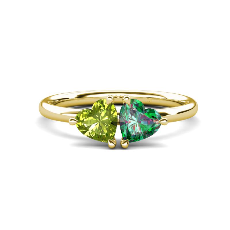 Francesca 1.70 ctw Heart Shape (6.00 mm) Peridot & Lab Created Alexandrite Toi Et Moi Engagement Ring 