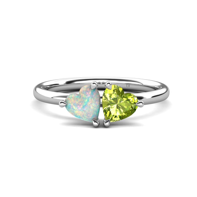 Francesca 1.40 ctw Heart Shape (6.00 mm) Opal & Peridot Toi Et Moi Engagement Ring 