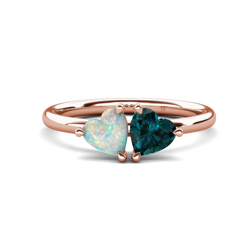 Francesca 1.45 ctw Heart Shape (6.00 mm) Opal & London Blue Topaz Toi Et Moi Engagement Ring 