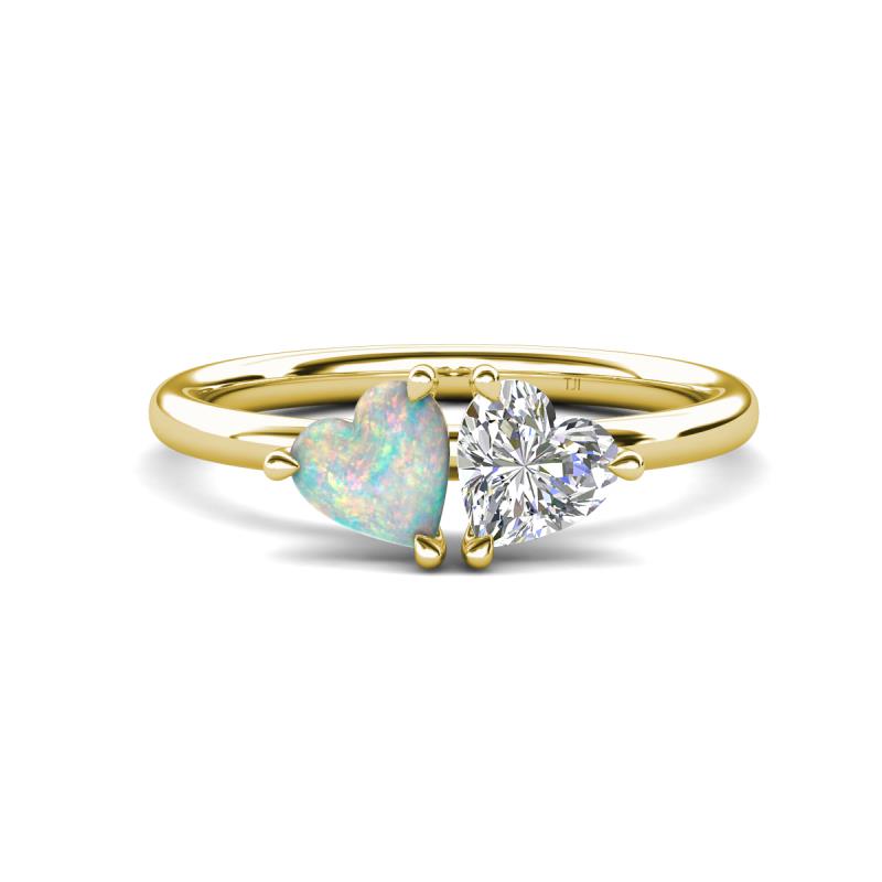 Francesca 1.15 ctw Heart Shape (6.00 mm) Opal & Moissanite Toi Et Moi Engagement Ring 