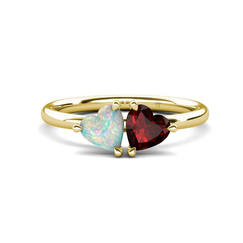 Francesca 1.40 ctw Heart Shape (6.00 mm) Opal & Red Garnet Toi Et Moi Engagement Ring 