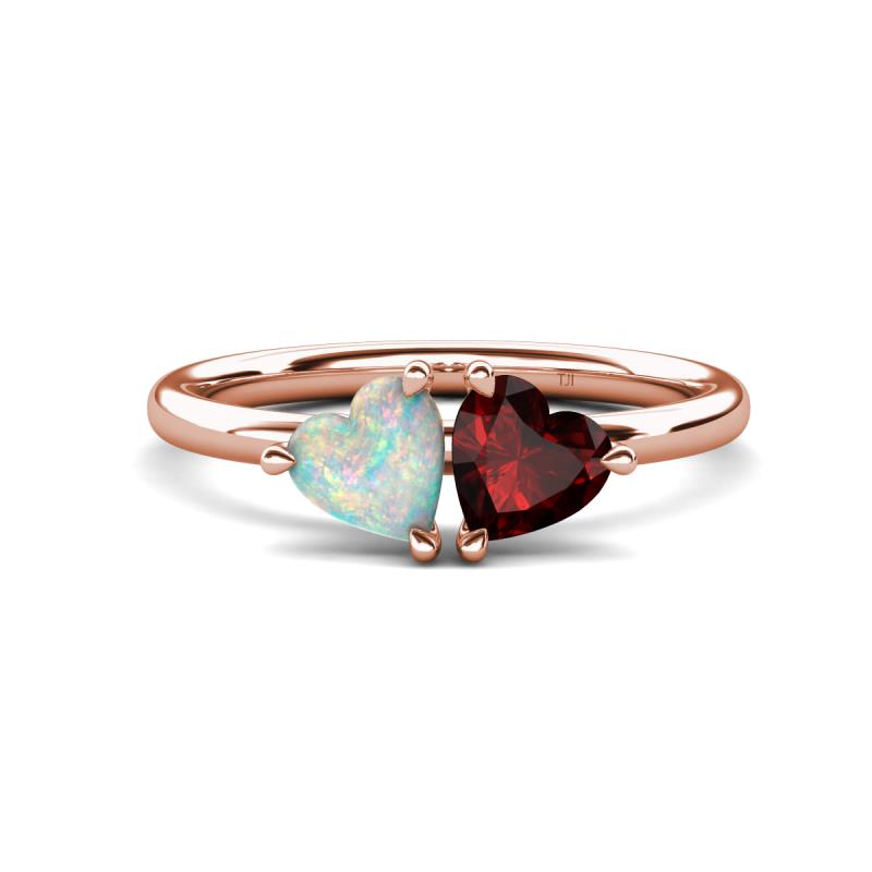 Francesca 1.40 ctw Heart Shape (6.00 mm) Opal & Red Garnet Toi Et Moi Engagement Ring 