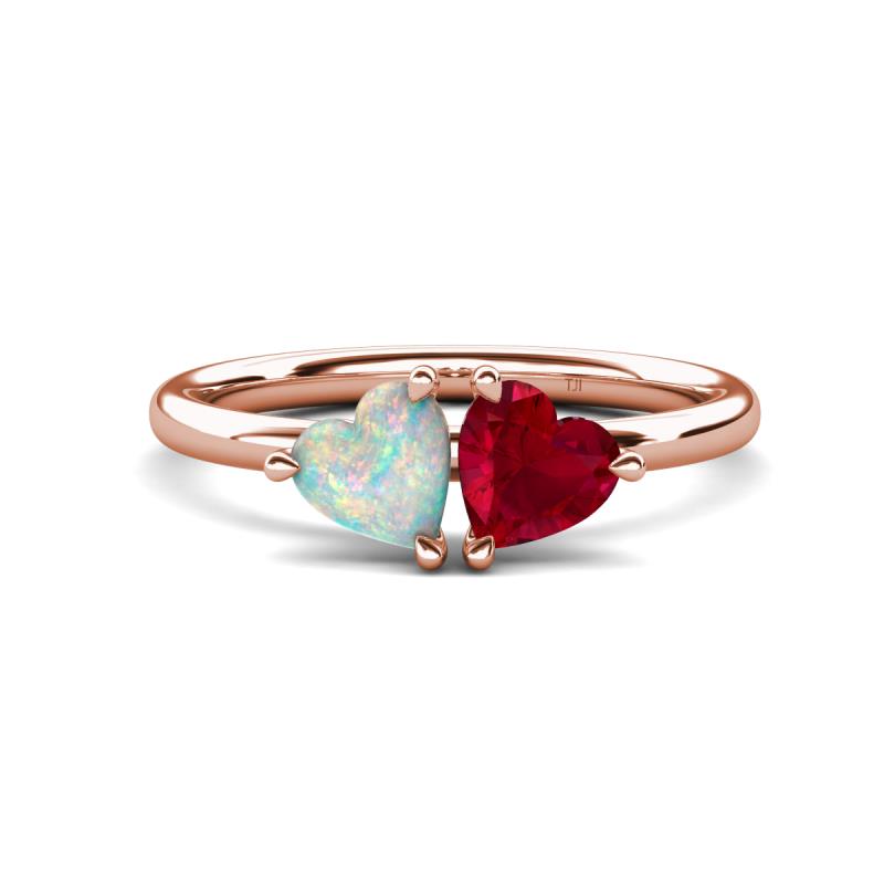 Francesca 1.25 ctw Heart Shape (6.00 mm) Opal & Lab Created Ruby Toi Et Moi Engagement Ring 