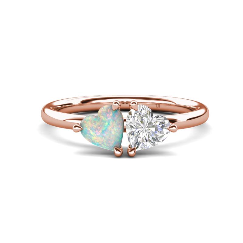 Francesca 1.35 ctw Heart Shape (6.00 mm) Opal & Lab Created White Sapphire Toi Et Moi Engagement Ring 