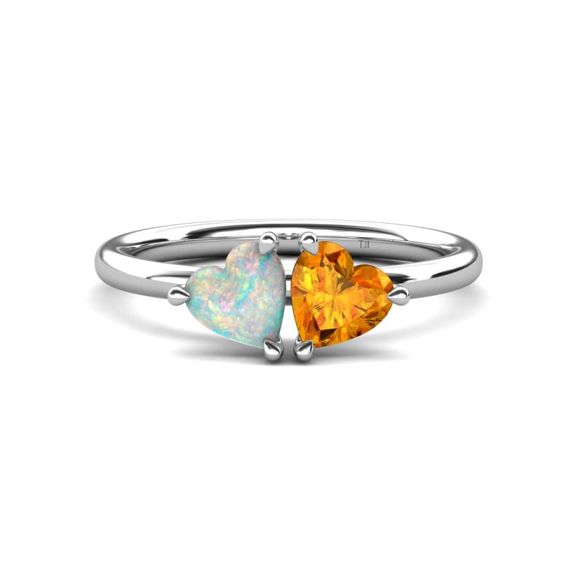 Francesca 1.13 ctw Heart Shape (6.00 mm) Opal & Citrine Toi Et Moi Engagement Ring 