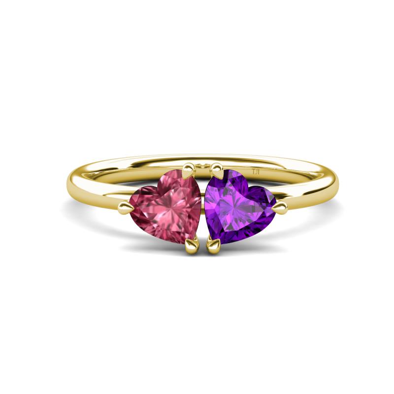 Francesca 1.48 ctw Heart Shape (6.00 mm) Pink Tourmaline & Amethyst Toi Et Moi Engagement Ring 