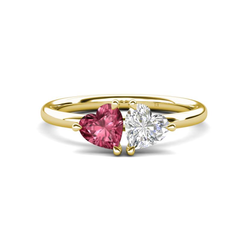 Francesca 1.70 ctw Heart Shape (6.00 mm) Pink Tourmaline & Lab Created White Sapphire Toi Et Moi Engagement Ring 