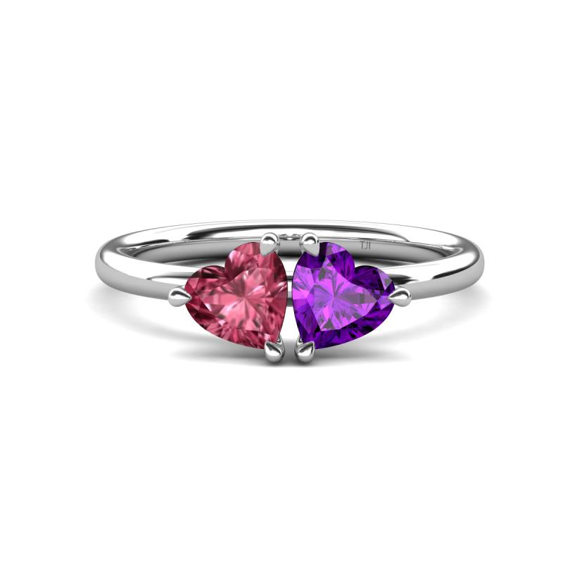 Francesca 1.48 ctw Heart Shape (6.00 mm) Pink Tourmaline & Amethyst Toi Et Moi Engagement Ring 