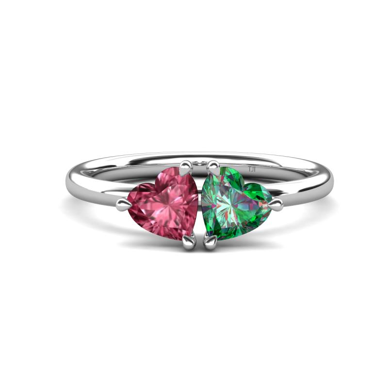 Francesca 1.55 ctw Heart Shape (6.00 mm) Pink Tourmaline & Lab Created Alexandrite Toi Et Moi Engagement Ring 