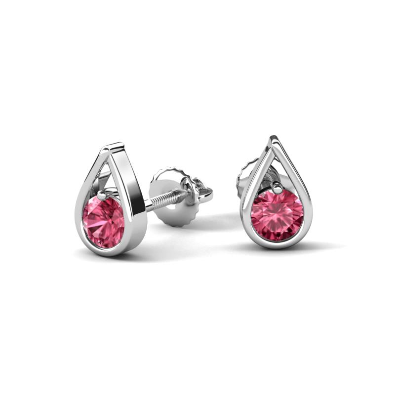 Tasha 0.40 ctw (4.00 mm) Round Pink Tourmaline Tear Drop Solitaire Women Stud Earrings 