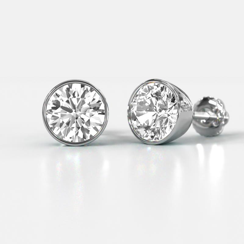 Caryl GIA Certified Natural Round Diamond 3.00 ctw (SI/G) Euro Bezel Set Solitaire Stud Earrings 