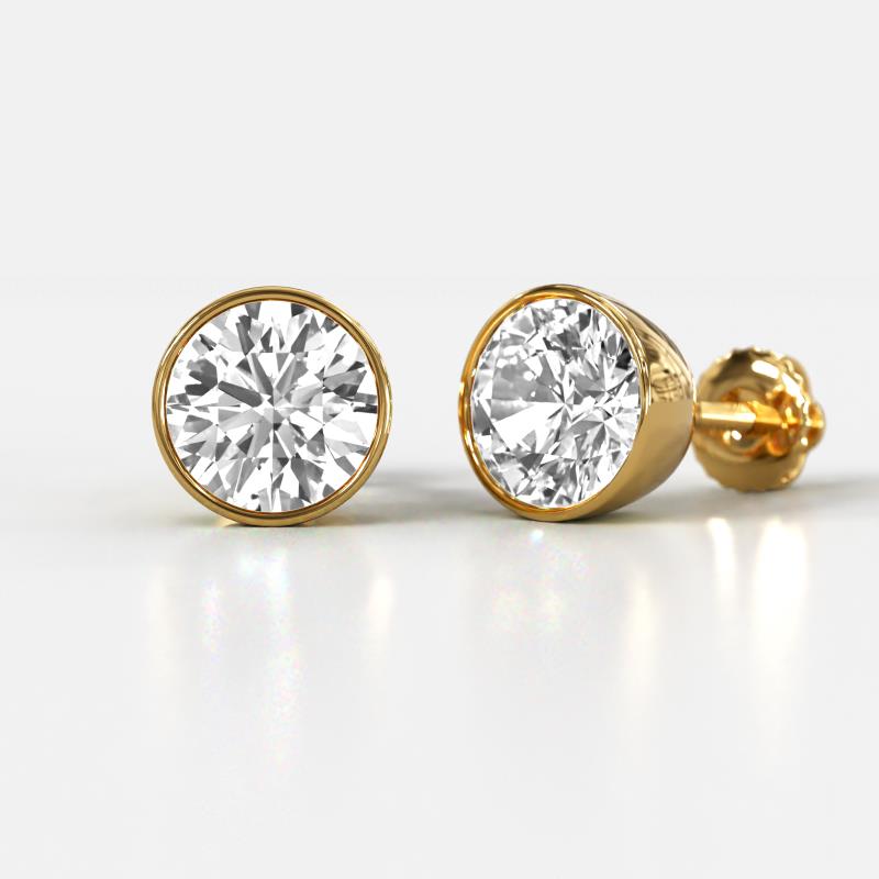 Caryl GIA Certified Natural Round Diamond 3.00 ctw (SI/G) Euro Bezel Set Solitaire Stud Earrings 