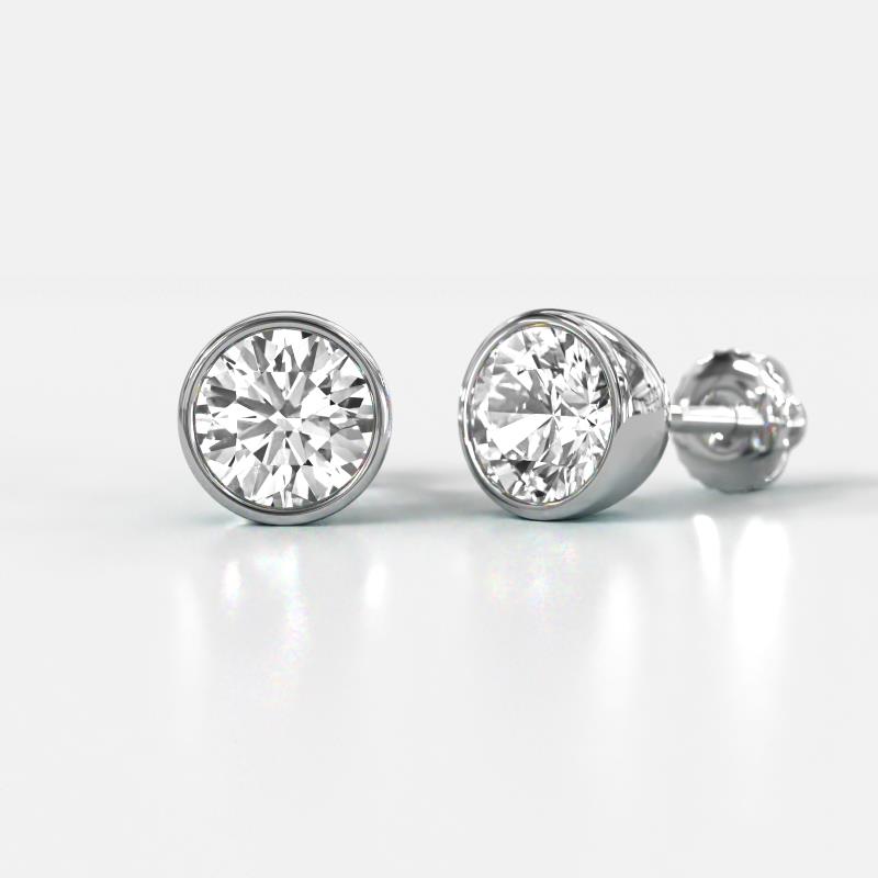 Caryl Natural Round Diamond Euro Bezel Set Solitaire Stud Earrings 