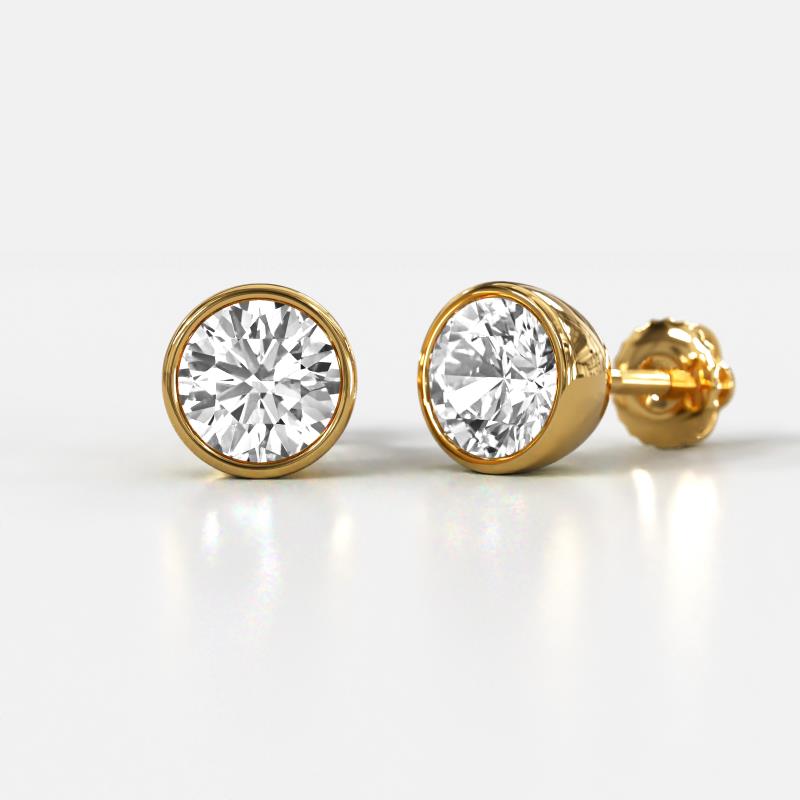 Caryl Natural Round Diamond Euro Bezel Set Solitaire Stud Earrings 